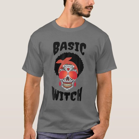Basic Witch Melanin Sugar Skull Funny Halloween Co T-shirt (Voorkant)