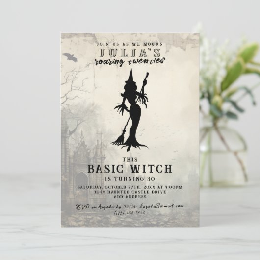 Basic Witch Modern Grappig Halloween Verjaardagsfe Kaart (Staand voorkant)