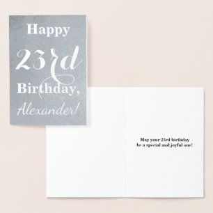 Basic zilveren folie "Happy 23rd Birthday" + naam Kaarten
