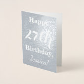 Basic zilveren folie "Happy 27th Birthday" + naam Kaarten (Voorkant)
