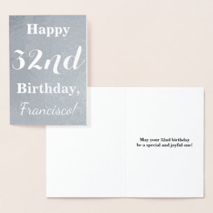 Basic zilveren folie "Happy 32nd Birthday" + naam Kaarten