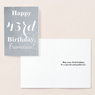 Basic zilveren folie "Happy 43rd Birthday" + naam Folie Kaarten