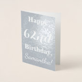 Basic zilveren folie "Happy 62nd Birthday" + naam Kaarten (Voorkant)