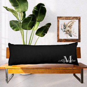 Basic Zwart effen kleur Monogram naam initiaal Lichaamskussen