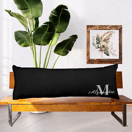Basic Zwart effen kleur Monogram naam initiaal Lichaamskussen