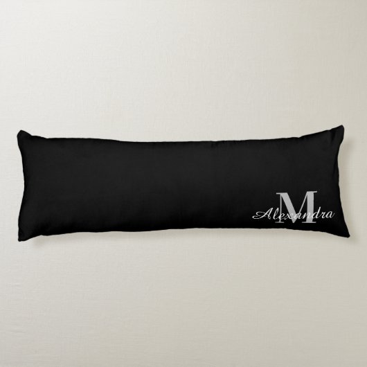 Basic Zwart effen kleur Monogram naam initiaal Lichaamskussen (Achterkant)