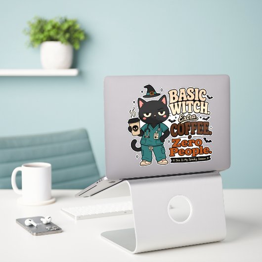 Basiese Heks Extra Koffie Nul Mensen Auto Sticker (Laptop op bureau)