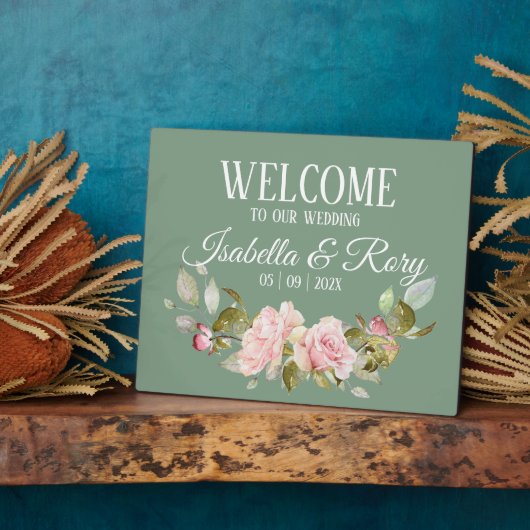 Basil and Roses Wedding Tabletop Plaque Fotoplaat (Zijkant)