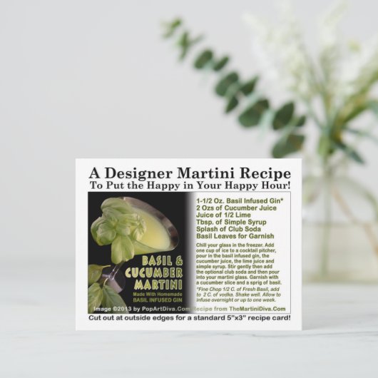 Basil geïnfundeerde gin komkommer martini recept B Briefkaart (Staand voorkant)