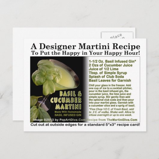 Basil geïnfundeerde gin komkommer martini recept B Briefkaart (Voorkant / Achterkant)