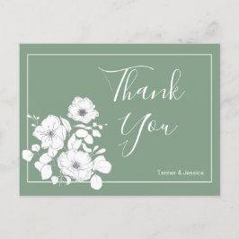 Basil Green and White Floral Wedding Bedankt Briefkaart