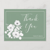 Basil Green and White Floral Wedding Bedankt Briefkaart (Voorkant)