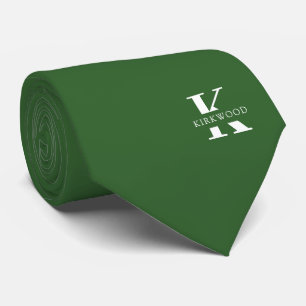 Basil Green Elegant Monogram + Naam Stropdas