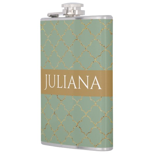 Basil Green Gold Quatrefoil op maat gemaakt Heupfles (Links)