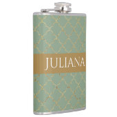 Basil Green Gold Quatrefoil op maat gemaakt Heupfles (Rechts)