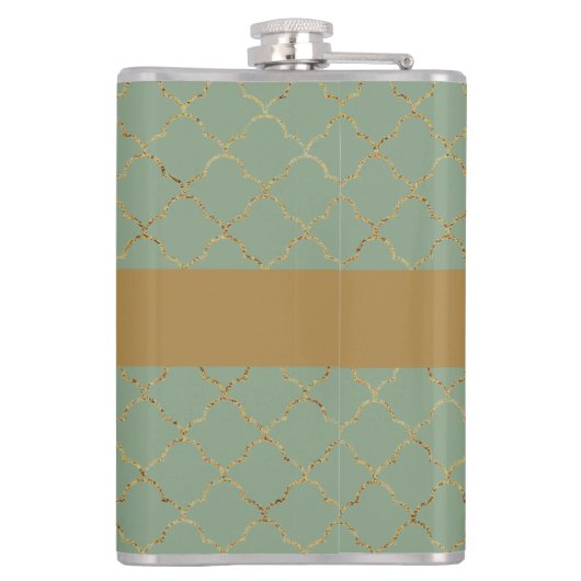 Basil Green Gold Quatrefoil op maat gemaakt Heupfles (Achterkant)