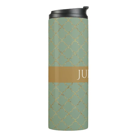 Basil Green Gold Quatrefoil op maat gemaakt Thermosbeker (Gedraaid links)