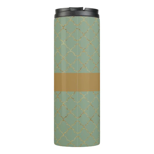 Basil Green Gold Quatrefoil op maat gemaakt Thermosbeker (Achterkant)