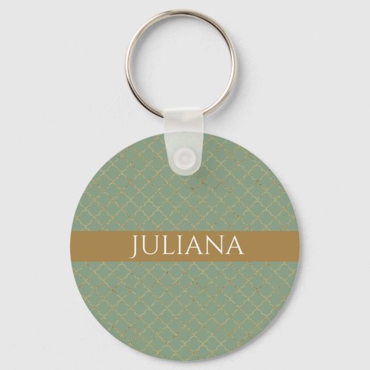 Basil Green Goud Vierblad Personalized  Sleutelhanger (Voorkant)