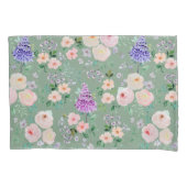 Basil Green Waterverf Floral Kussensloop (Voorkant)