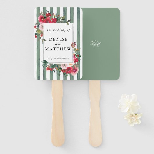 Basil Green Wedding Invitation Handwaaier (Voorkant en achterkant)