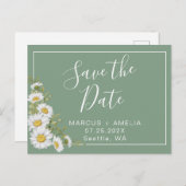  Basil Green & White Daisies Aankondigingskaart (Voorkant / Achterkant)