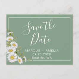 Basil Green & White Daisies Aankondigingskaart