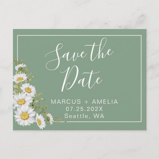  Basil Green & White Daisies Aankondigingskaart (Voorkant)