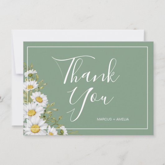  Basil Green & White Daisies Hartelijk dank Bedankkaart (Voorkant)