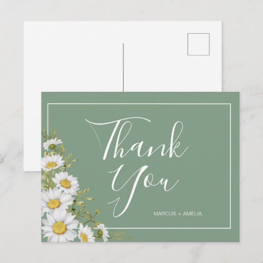  Basil Green & White Daisies Hartelijk dank Briefkaart (Voorkant / Achterkant)