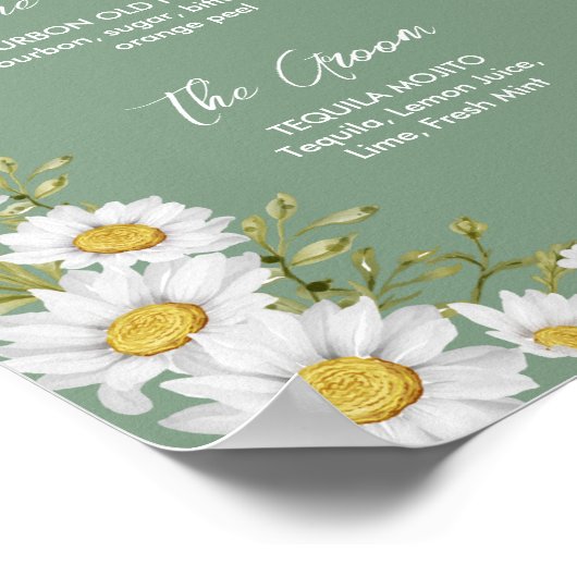 Basil Green & White Daisies Signature Drinken Poster (Hoek)