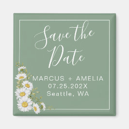  Basil Green & White Daisies sparen de Datum Magneet