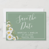 Basil Green & White Daisies sparen de Datum Save The Date (Voorkant)