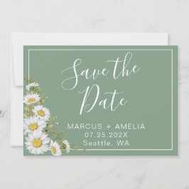  Basil Green & White Daisies sparen de Datum Save The Date