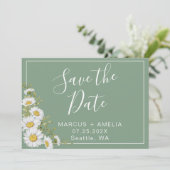 Basil Green & White Daisies sparen de Datum Save The Date (Staand voorkant)