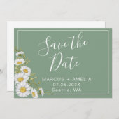 Basil Green & White Daisies sparen de Datum Save The Date (Voorkant / Achterkant)