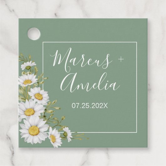 Basil Green & White Daisies Wedding Bedankjes Labels (Voorkant)