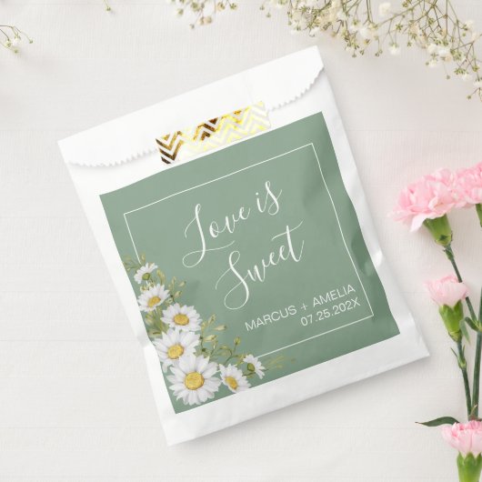  Basil Green & White Daisies Wedding Bedankzakje (Gezegeld)