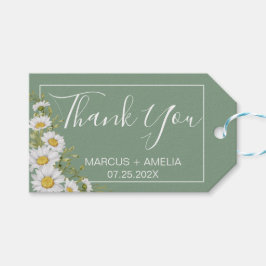  Basil Green & White Daisies Wedding Cadeaulabel
