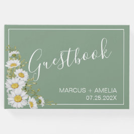  Basil Green & White Daisies Wedding Gastenboek