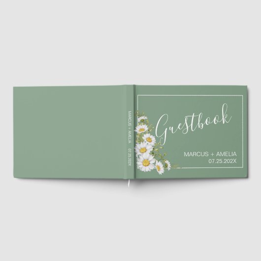  Basil Green & White Daisies Wedding Gastenboek (Volledig)