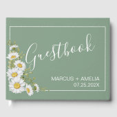  Basil Green & White Daisies Wedding Gastenboek (Voorkant)