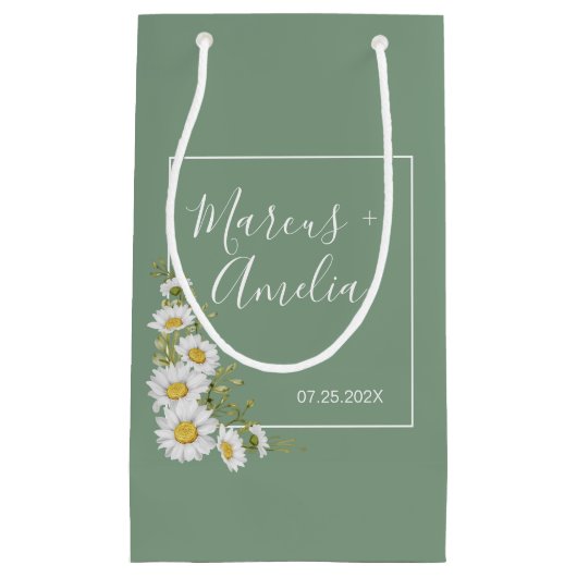  Basil Green & White Daisies Wedding Klein Cadeauzakje (Voorkant)