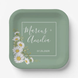  Basil Green & White Daisies Wedding Papieren Bordje