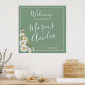 Basil Green & White Daisies Wedding Poster (Keuken)