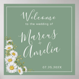  Basil Green & White Daisies Wedding Poster