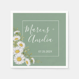  Basil Green & White Daisies Wedding Servet