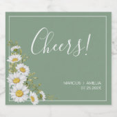  Basil Green & White Daisies Wedding Sparkling Wijnetiket (Enkel label)