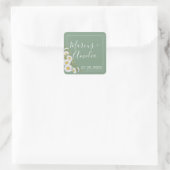  Basil Green & White Daisies Wedding Vierkante Sticker (Tas)