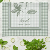 Basil Herb Kitchen Towel – Green Gingham Border Theedoek (Gevouwen)